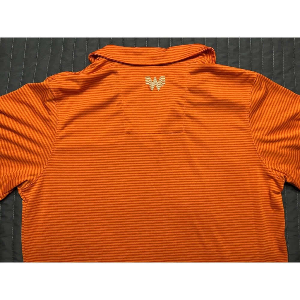 Whataburger Employee Logo Uniform Embroidered Striped Orange Polo Work Shirt Med - Picture 9 of 10